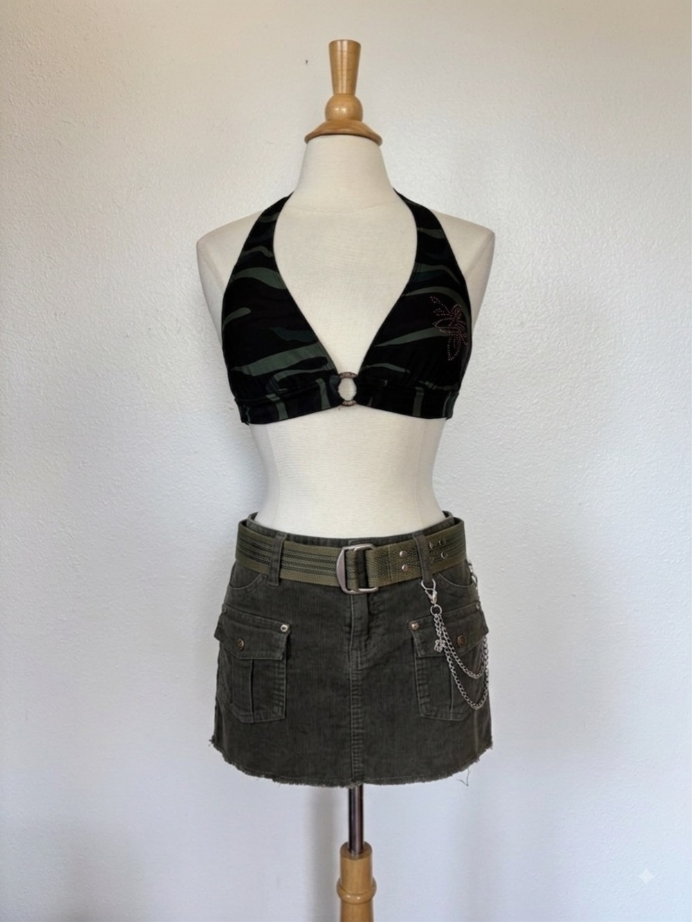 Y2K Camo Pink Triangle Bikini Crop Top